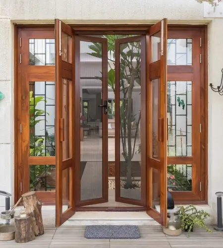 Double French security doors with high-tensile stainless steel mesh screen panels