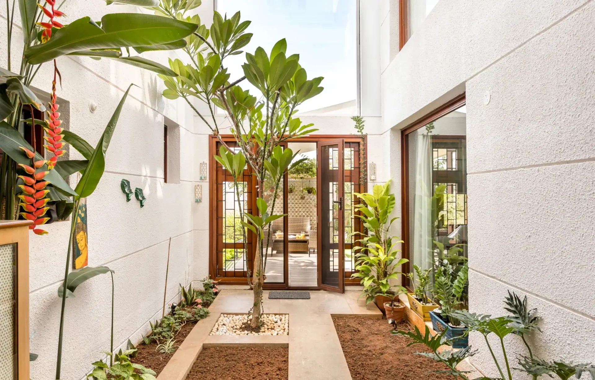 Modern residential entrance with aluminium doors and windows